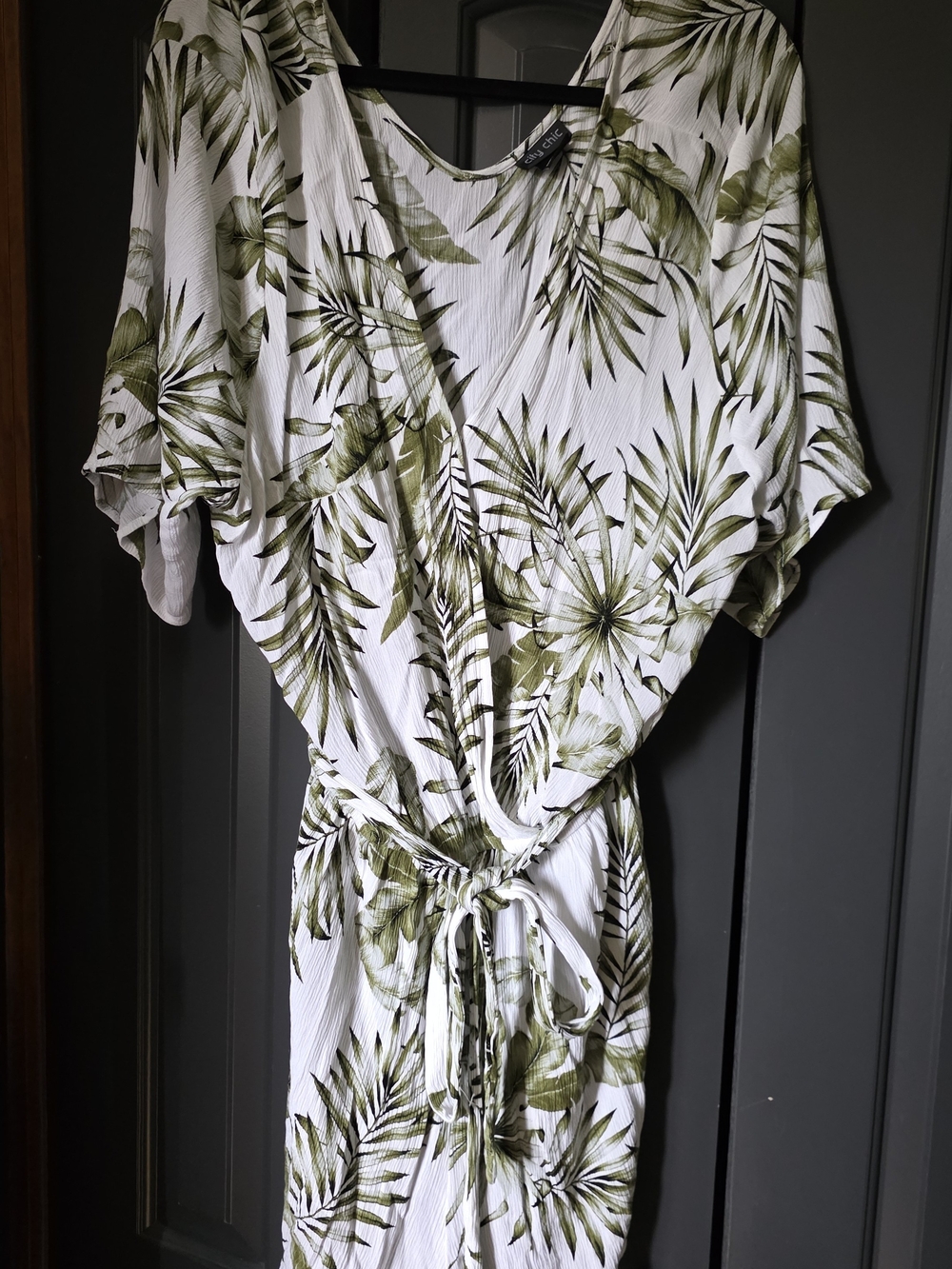 City Chic White and Olive Green Tropical Print Jumpsuit